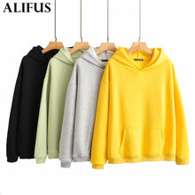 Load image into Gallery viewer, Fashion Za Women Sweatshirt 2019 Autumn Casual Solid Plus Velvet Long Sleeve Hoodie Pullover Streetwear Female Ladies Loose Tops