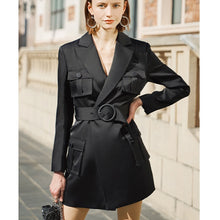 Load image into Gallery viewer, AEL elegant slim black blazer dress spring autumn women long sleeve waist jacket office lady wrap bodycon casual streetwear