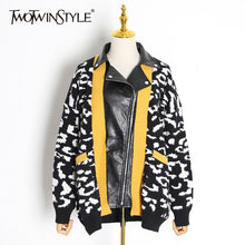 Load image into Gallery viewer, TWOTWINSTYLE Patchwork PU Leather Leopard Women's Jacket Lapel Collar Long Sleeve Hit Color Loose Casual Female Coats 2020 Tide