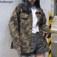 Load image into Gallery viewer, Jackets Women Camouflage Turn-down Collar Single Breasted Pockets European Style Coats Womens Lose BF Ulzzang Students Jakcet