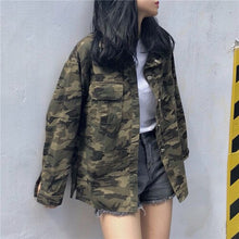 Load image into Gallery viewer, Jackets Women Camouflage Turn-down Collar Single Breasted Pockets European Style Coats Womens Lose BF Ulzzang Students Jakcet