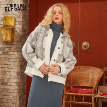 Load image into Gallery viewer, ELFSACK White Plaid Frill Patchwork Single Button Oversize Women Jacket 2020 Spring Korean Long Sleeve Casual Ladies Outwears