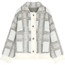 Load image into Gallery viewer, ELFSACK White Plaid Frill Patchwork Single Button Oversize Women Jacket 2020 Spring Korean Long Sleeve Casual Ladies Outwears