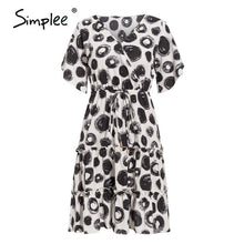 Load image into Gallery viewer, Simplee casual flower print ladies short dress V neck ruffle bandage women dresses summer beach belted butterfly sleeve vestido