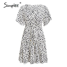 Load image into Gallery viewer, Simplee casual flower print ladies short dress V neck ruffle bandage women dresses summer beach belted butterfly sleeve vestido