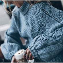 Load image into Gallery viewer, Women's Sweaters Hollow Out Loose Knitted Lantern Sleeve O-Neck Solid Pullover Sweater Female 2019 Autumn Warm Ladies Pullovers