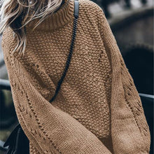 Load image into Gallery viewer, Women's Sweaters Hollow Out Loose Knitted Lantern Sleeve O-Neck Solid Pullover Sweater Female 2019 Autumn Warm Ladies Pullovers
