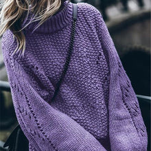 Load image into Gallery viewer, Women's Sweaters Hollow Out Loose Knitted Lantern Sleeve O-Neck Solid Pullover Sweater Female 2019 Autumn Warm Ladies Pullovers