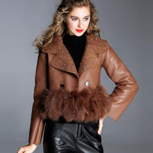 Load image into Gallery viewer, 2020 autumn and winter new small incense leather coat female fur stitching short coat Slim was thin lamb cashmere jacket WJ1841