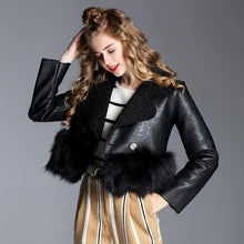 Load image into Gallery viewer, 2020 autumn and winter new small incense leather coat female fur stitching short coat Slim was thin lamb cashmere jacket WJ1841