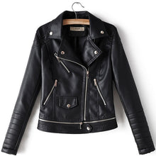 Load image into Gallery viewer, Yellow PU Lapel Long Sleeve Zipper Locomotive Women's Jacket Korean Version Slim Fit 2019 Autumn Windproof Female Coat Black