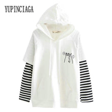 Load image into Gallery viewer, YUPINCIAGA Women Hooded Sweatshirts Spring Fall Striped Long Sleeve Pullover Femme Cartoon Dog Embroidery Harajuku Hoodies Girls