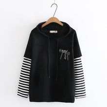 Load image into Gallery viewer, YUPINCIAGA Women Hooded Sweatshirts Spring Fall Striped Long Sleeve Pullover Femme Cartoon Dog Embroidery Harajuku Hoodies Girls