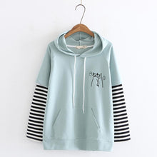 Load image into Gallery viewer, YUPINCIAGA Women Hooded Sweatshirts Spring Fall Striped Long Sleeve Pullover Femme Cartoon Dog Embroidery Harajuku Hoodies Girls