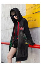 Load image into Gallery viewer, 2020 spring long-sleeved knitted denim Hooded jacket Embroidery print women's mid-length Korean loose zipper jacket Coat women