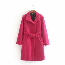 Load image into Gallery viewer, Autumn Winter Elegant Sashes Office Lady Long Wool Jackets Coats Women Solid Stand Pockets Overcoat Casual Jacket Female Outwear