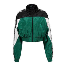 Load image into Gallery viewer, GLO-STORY 2019 New Ladies Patchwork Letter Tape Batwing Sleeve Bomber Jackets Crop Tops Women Streetwear Short Coats WFY-7837