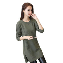 Load image into Gallery viewer, Spring and autumn Women's Sweater LADY Solid color long section split Ladies sweater long sleeve knitted pullover