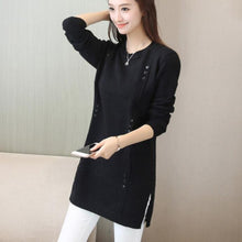 Load image into Gallery viewer, Spring and autumn Women's Sweater LADY Solid color long section split Ladies sweater long sleeve knitted pullover