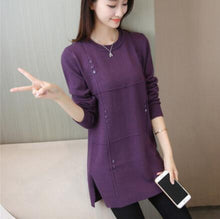 Load image into Gallery viewer, Spring and autumn Women's Sweater LADY Solid color long section split Ladies sweater long sleeve knitted pullover