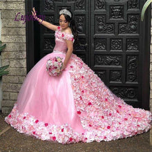 Load image into Gallery viewer, Pink Quinceanera Dresses Ball Gown Plus Size Flowers Puffy Masquerade Debutante 15 year old Sixteen Sweet 16 Dress Prom Dress