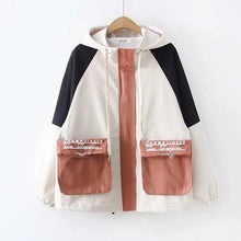 Load image into Gallery viewer, Merry Pretty Women Contrast color Pockets Basic Jacket 2019 Winter Long Sleeve Hooded Jacket Casual Zippers Loose Outerwear Coat