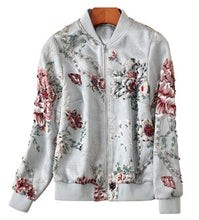 Load image into Gallery viewer, Bomber Jacket Women Embroidered Beading Vintage Jacket Casual Coat Punk Outwear L Baseball Stand Collarong Sleeve Coat Fashion
