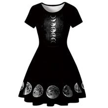 Load image into Gallery viewer, Rosetic Women Black Dress Gothic Moon Print Dark Female Casual Dresses Party Club Wear Elegant Short Sleeve Punk Summer New Dres