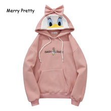 Load image into Gallery viewer, Merry Pretty Women’s Cartoon Buck Embroidery Hoodies Sweatshirts With Bow On Hood 2019 Winter Plus Velvet Hooded Pullovers
