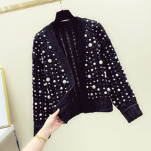 Load image into Gallery viewer, Knitwear Women Spring Winter New Fashion Heavy Pearl Beaded Thickening Warm Knit Cardigan Coat Girl Ladies Knitting Sweater
