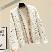 Load image into Gallery viewer, Knitwear Women Spring Winter New Fashion Heavy Pearl Beaded Thickening Warm Knit Cardigan Coat Girl Ladies Knitting Sweater
