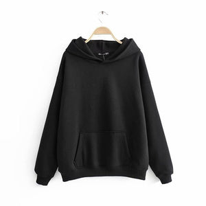 Fashion Za Women Sweatshirt 2019 Autumn Casual Solid Plus Velvet Long Sleeve Hoodie Pullover Streetwear Female Ladies Loose Tops