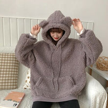 Load image into Gallery viewer, Female Korean Kawaii Cute Chic Rabbit Ears Lamb Hair Sweatshirt Women&#39;s Sweatshirts Japanese Harajuku Ulzzang Clothing For Women
