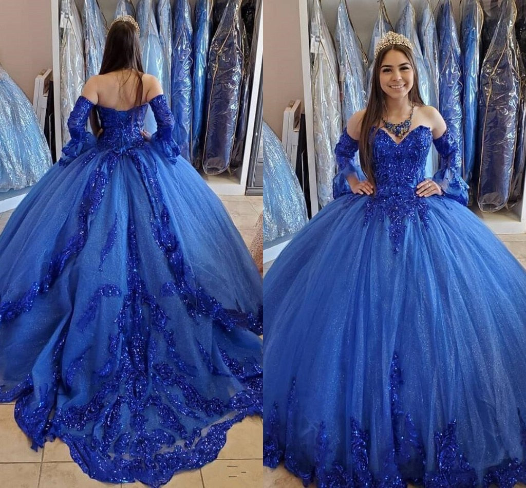 Royal Blue Princess Quinceanera Dresses 2020 Lace Applique Beaded Sweetheart Lace-up Corset Back  Sweet 16 Dresses Prom Dress