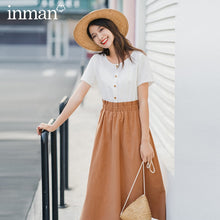Load image into Gallery viewer, INMAN 2020 Summer New Arriavl Short Sleeve Pure Cotton Round Collar Jacquard Weave Nipped Waist Dress
