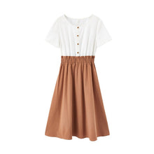 Load image into Gallery viewer, INMAN 2020 Summer New Arriavl Short Sleeve Pure Cotton Round Collar Jacquard Weave Nipped Waist Dress
