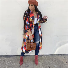 Load image into Gallery viewer, Adogirl Colorful Plaid Woolen Coat Turn Down Collar Double Breasted Fashion Casual Wool Jacket Warm Winter Long Outwear Outfits
