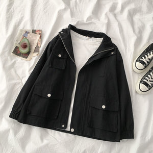 Safari Style Harajuku Coat Female Casual Turn-down Collar Oversize Boyfriend Style Jacket Female Loose Street Fashion Outwear