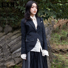 Load image into Gallery viewer, [EAM] 2020 New Spring Autumn Black Lapel Long Sleeve Single Button Slim Black Irregular Jacket Women Coat Fashion Tide 1C102

