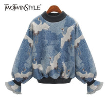 Load image into Gallery viewer, GALCAUR Patchwork Ruffle Print Animal Women&#39;s Sweatshirts Top Female Flare Sleeve Pullover Large Sizes 2020 Autumn Fashion
