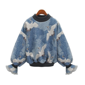 GALCAUR Patchwork Ruffle Print Animal Women's Sweatshirts Top Female Flare Sleeve Pullover Large Sizes 2020 Autumn Fashion