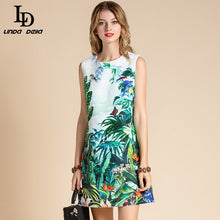 Load image into Gallery viewer, LD LINDA DELLA Fashion Designer Summer Dress Women&#39;s Sleeveless Jungle Floral Print Beading Elegant Mini Short Dresses vestido
