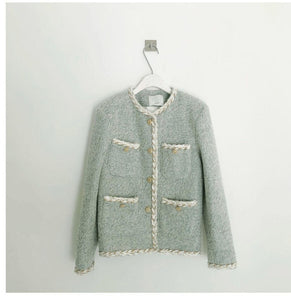 Korean Woolen Loose Crew Neck Short Coat Woman Harajuku Patchwork Long Sleeve Single-breasted Jacket Ladies Simple Women's Coats