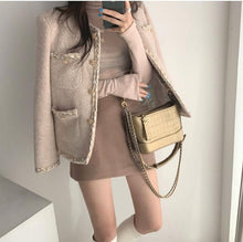 Load image into Gallery viewer, Korean Woolen Loose Crew Neck Short Coat Woman Harajuku Patchwork Long Sleeve Single-breasted Jacket Ladies Simple Women&#39;s Coats
