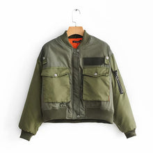 Load image into Gallery viewer, Winter warm thick ladies coat solid color long-sleeved zipper coat double pocket flight jacket style cool short cotton suit
