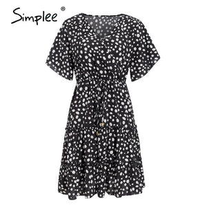 Simplee casual flower print ladies short dress V neck ruffle bandage women dresses summer beach belted butterfly sleeve vestido