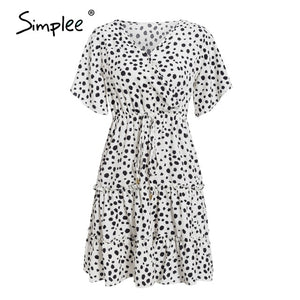 Simplee casual flower print ladies short dress V neck ruffle bandage women dresses summer beach belted butterfly sleeve vestido