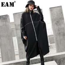 Load image into Gallery viewer, [EAM] Women Black Batwing Sleeve Letter Print Big Size Dress New Stand Collar Loose Fit Fashion Tide Spring Autumn 2020 JE733

