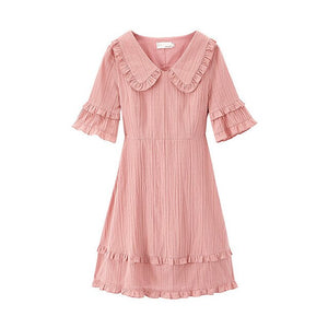 INMAN 2020 Summer New Arrival Peter pan Collar Sweet Cute Literary Falbala Short Sleeve Dress