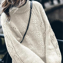 Load image into Gallery viewer, Women&#39;s Sweaters Hollow Out Loose Knitted Lantern Sleeve O-Neck Solid Pullover Sweater Female 2019 Autumn Warm Ladies Pullovers
